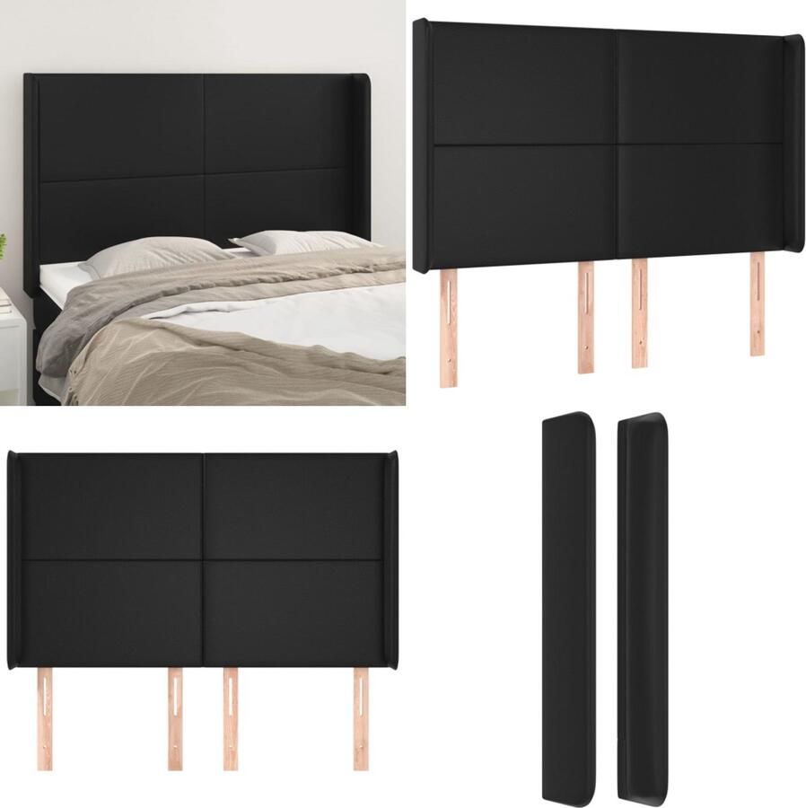 VidaXL Hoofdbord met randen 147x16x118 128 cm kunstleer zwart Hoofdbord Hoofdborden Hoofdeinde Houten Hoofdbord