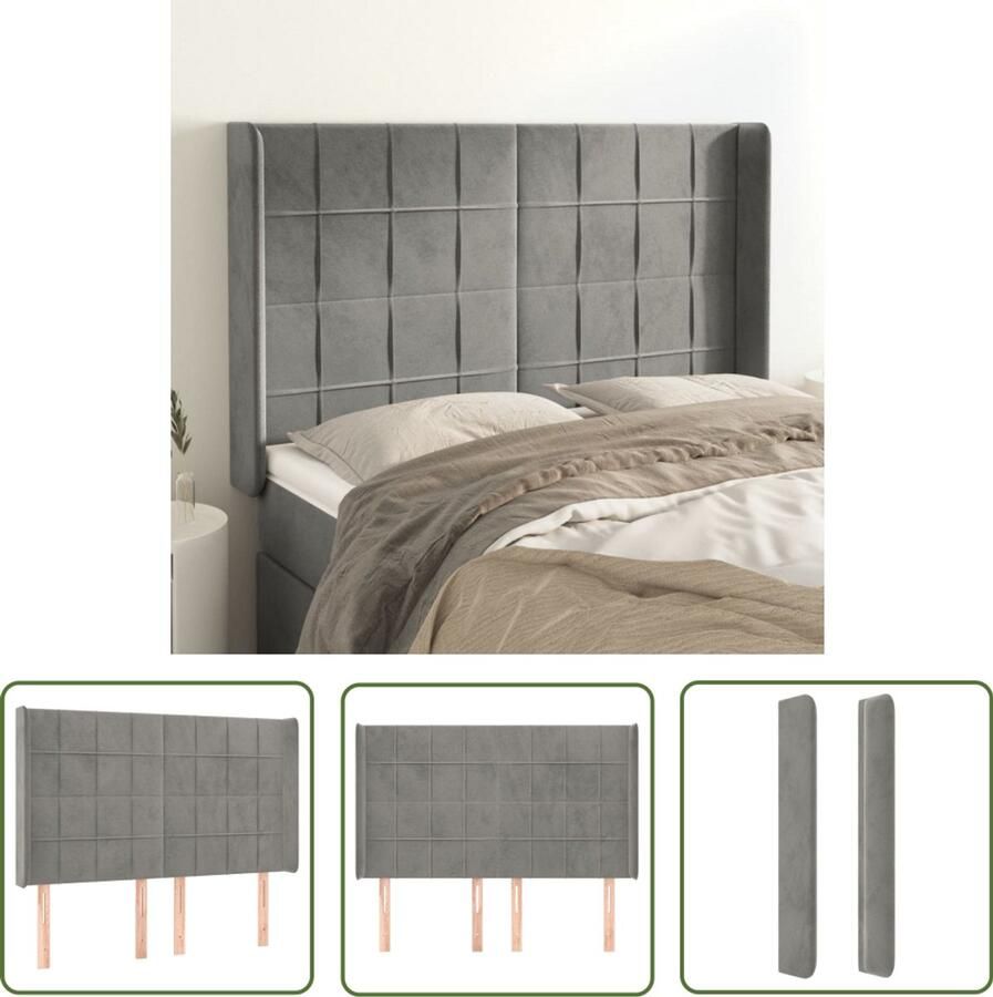 VidaXL Hoofdbord met Randen 147x16x118 128 cm Lichtgrijs Hoofd Bord Hoofdeinde Beddecoratie Fluweel Grijs Lichtgrijs Slaapkamers