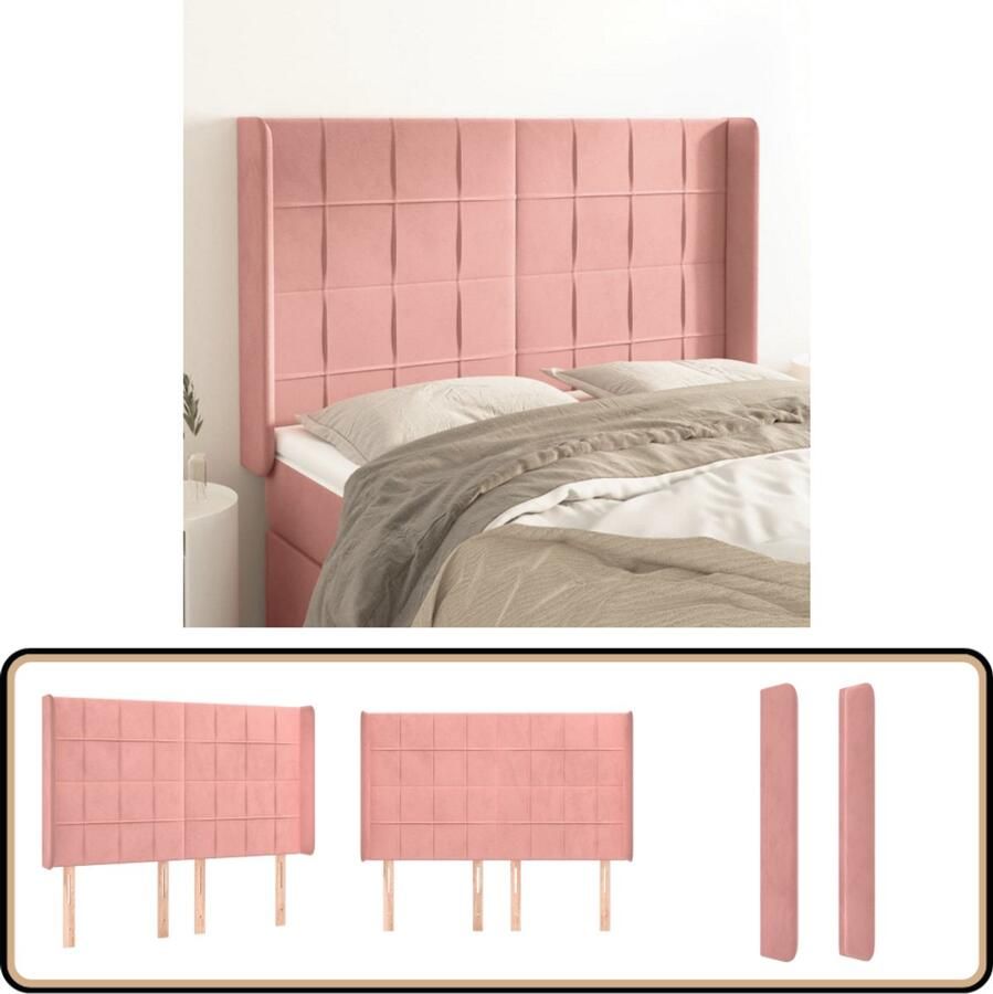VidaXL Hoofdbord met randen 147x16x118 128 cm Roze Hoofd Bord Hoofdkussen Beddecoratie Velvet Roze