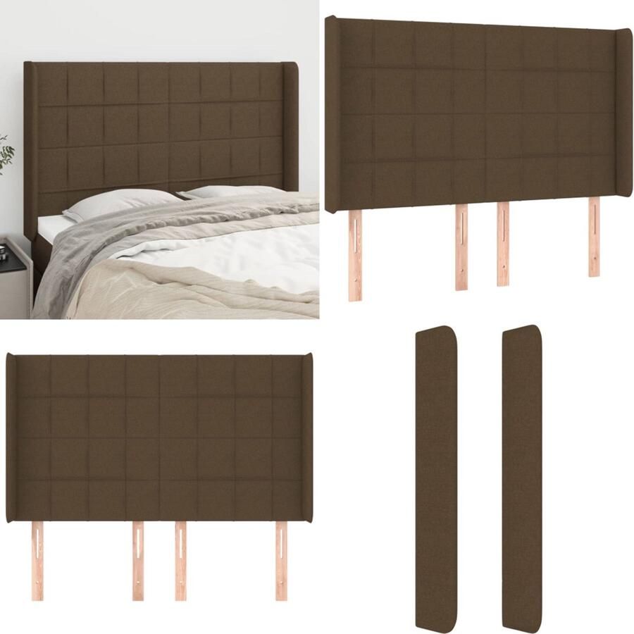 VidaXL Hoofdbord met randen 147x16x118 128 cm stof donkerbruin Hoofdbord Hoofdborden Hoofdeinde Houten Hoofdbord