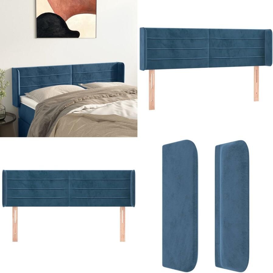 VidaXL Hoofdbord met randen 147x16x78 88 cm fluweel donkerblauw Hoofdbord Hoofdborden Hoofdeinde Houten Hoofdbord