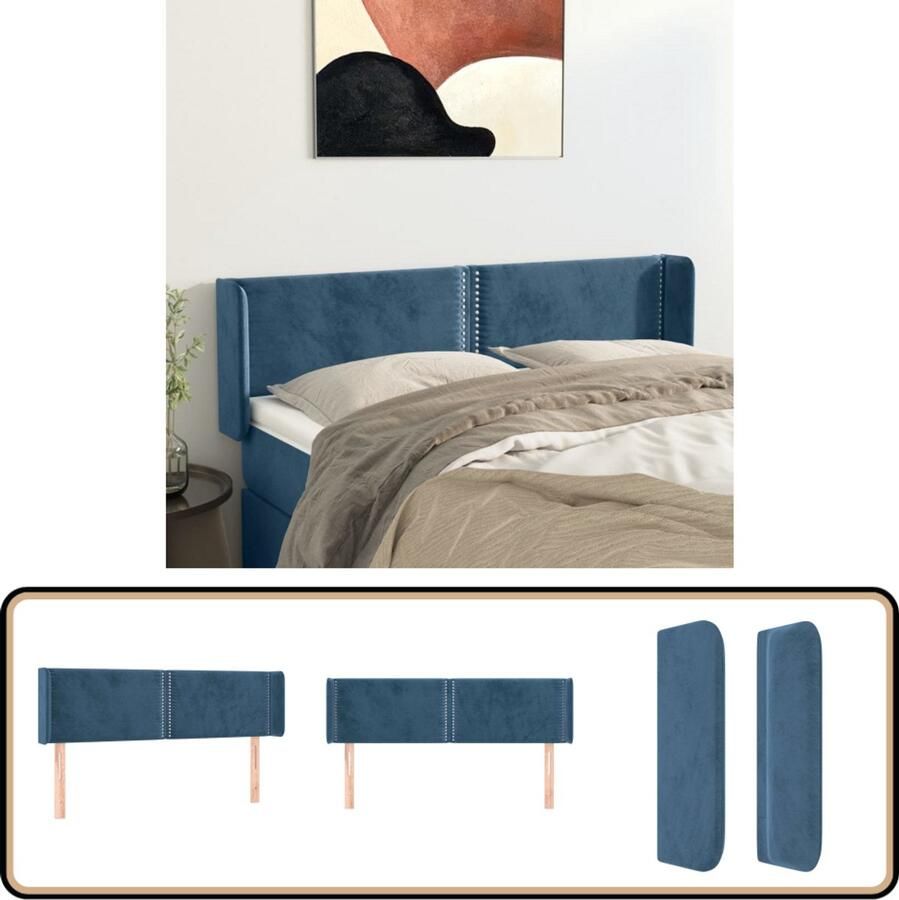 VidaXL Hoofdbord met randen 147x16x78 88 cm Fluweel Klassieke Hoofdbord Bedhoofd Velvet Hoofdbord Donkere Blauwe Hoofdbord