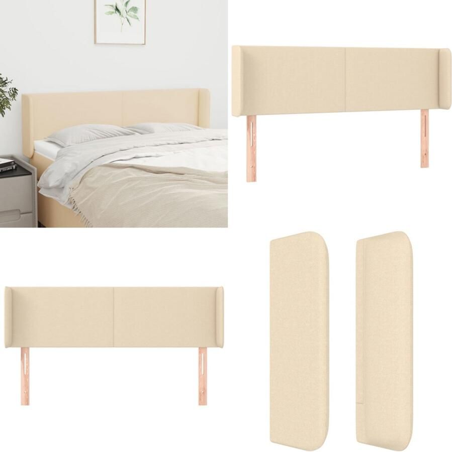 VidaXL Hoofdbord met randen 147x16x78 88 cm stof crèmekleurig Hoofdbord Hoofdborden Hoofdeinde Houten Hoofdbord