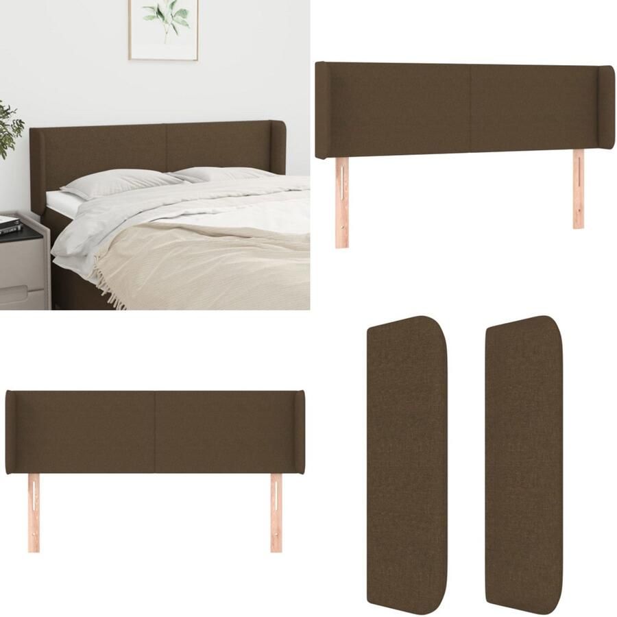 VidaXL Hoofdbord met randen 147x16x78 88 cm stof donkerbruin Hoofdbord Hoofdborden Hoofdeinde Houten Hoofdbord