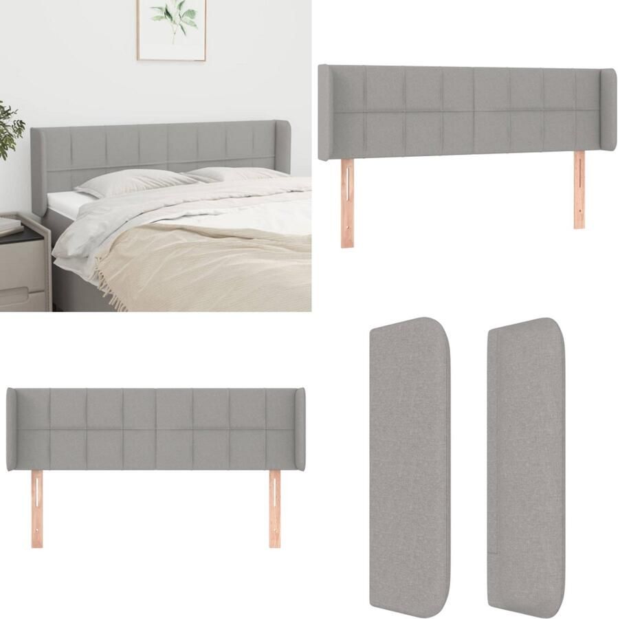 VidaXL Hoofdbord met randen 147x16x78 88 cm stof lichtgrijs Hoofdbord Hoofdborden Hoofdeinde Houten Hoofdbord - Foto 1