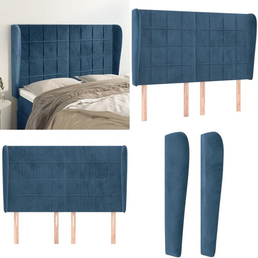 VidaXL Hoofdbord met randen 147x23x118 128 cm fluweel donkerblauw Hoofdbord Hoofdborden Hoofdeinde Houten Hoofdbord