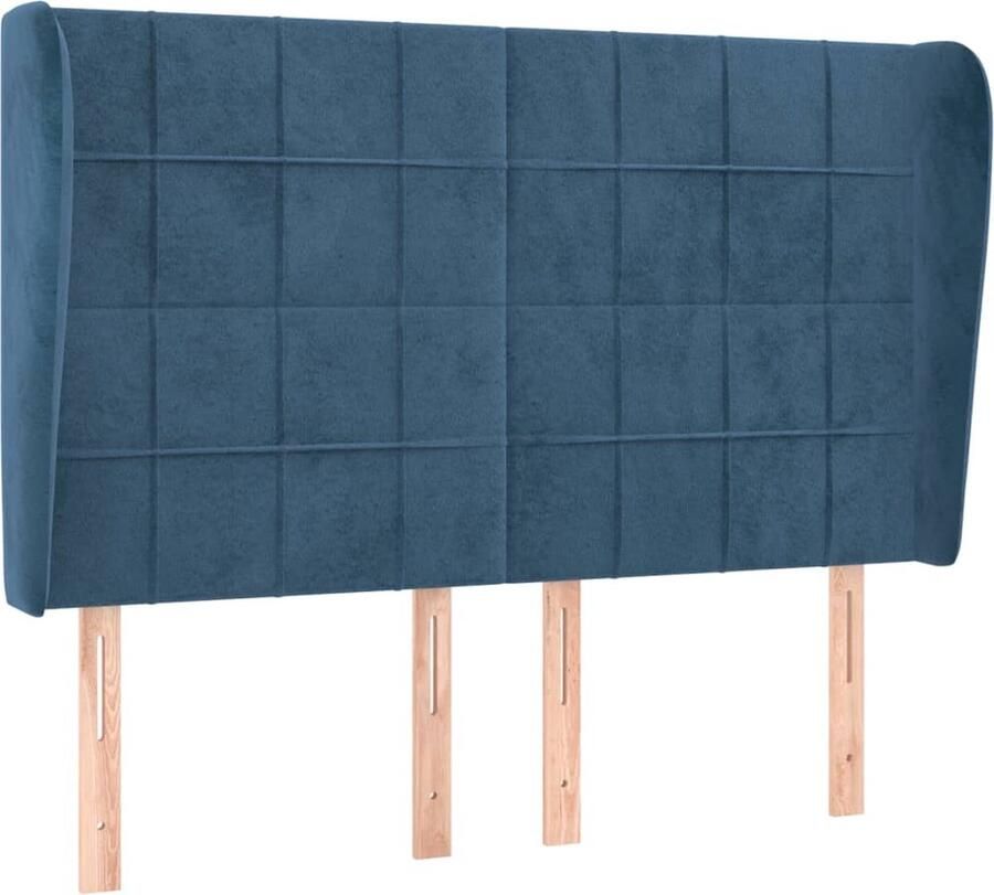 VidaXL Hoofdbord met randen 147x23x118 128 cm fluweel donkerblauw - Foto 3
