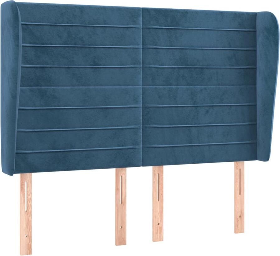 VidaXL Hoofdbord met randen 147x23x118 128 cm fluweel donkerblauw