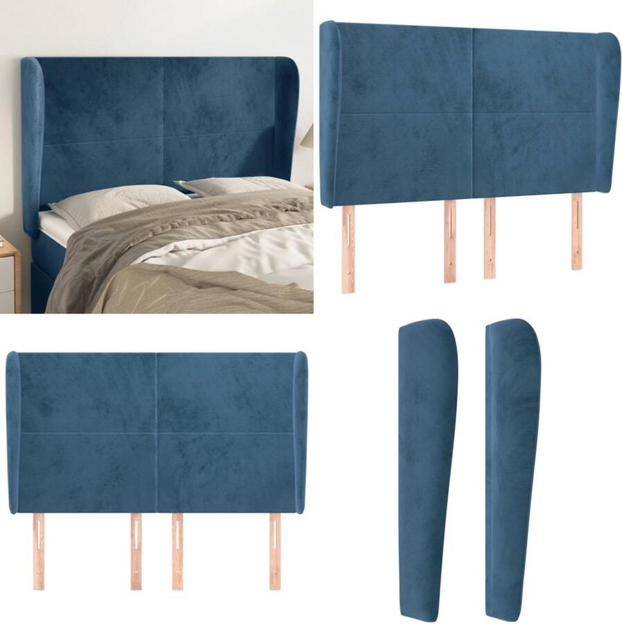 VidaXL Hoofdbord met randen 147x23x118 128 cm fluweel donkerblauw - Foto 2
