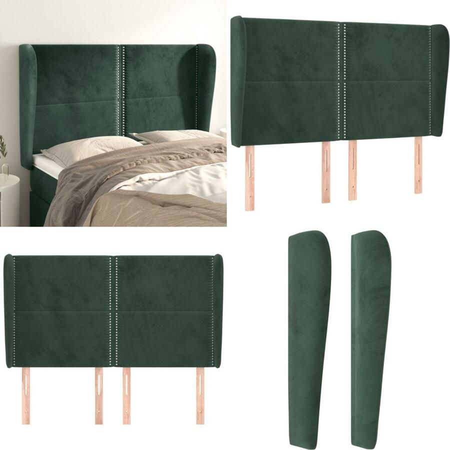 VidaXL Hoofdbord met randen 147x23x118 128 cm fluweel donkergroen Hoofdbord Hoofdborden Hoofdeinde Houten Hoofdbord