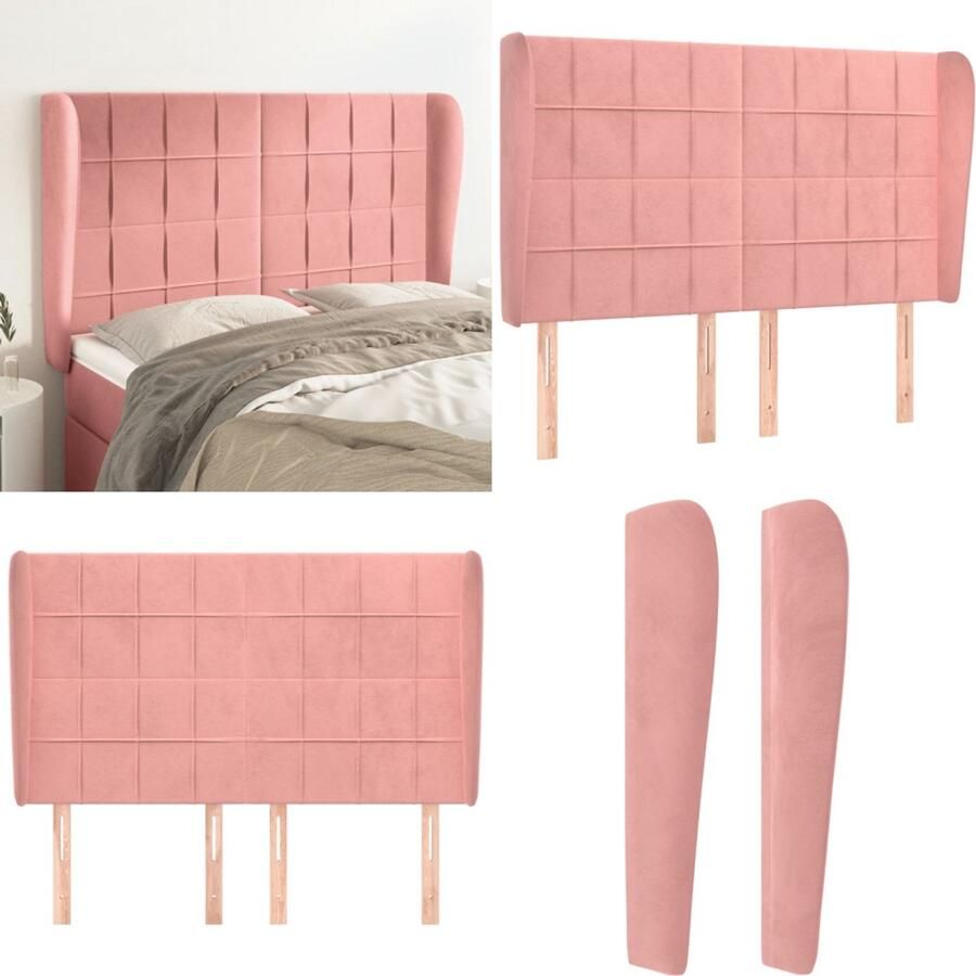 VidaXL Hoofdbord met randen 147x23x118 128 cm fluweel roze Hoofdbord Hoofdborden Hoofdeinde Houten Hoofdbord