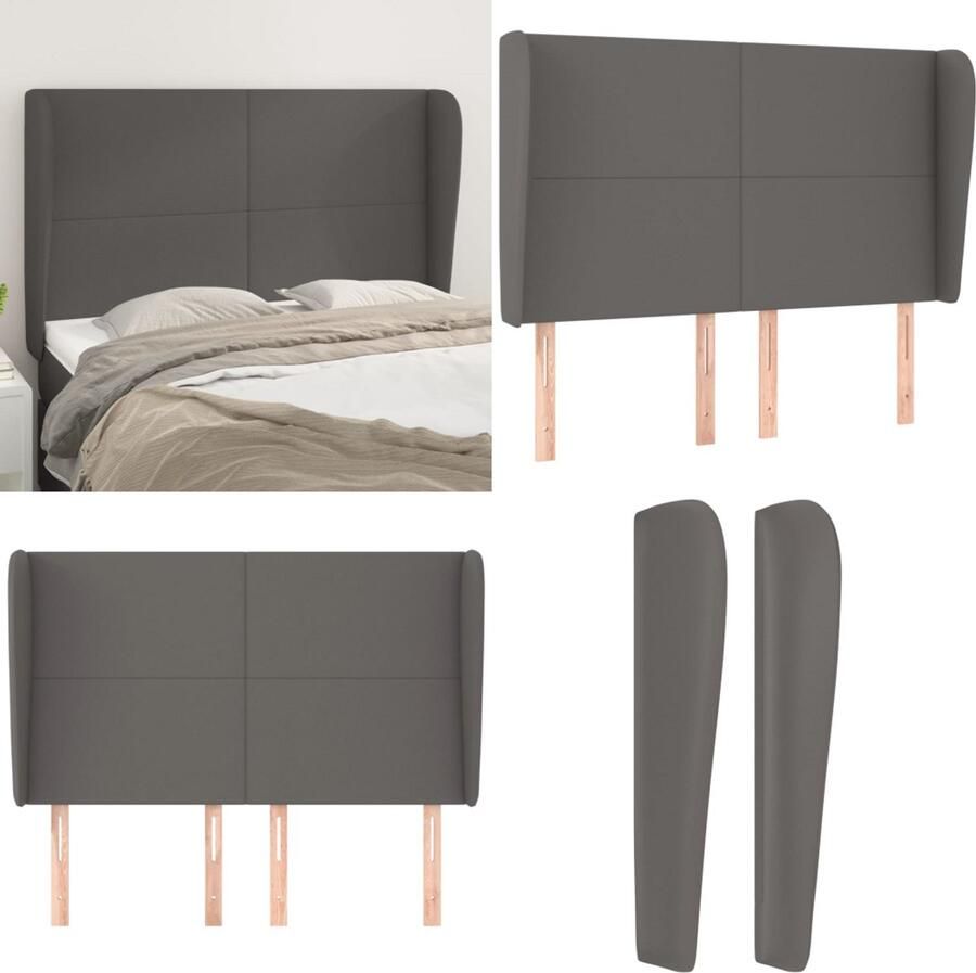 VidaXL Hoofdbord met randen 147x23x118 128 cm kunstleer grijs
