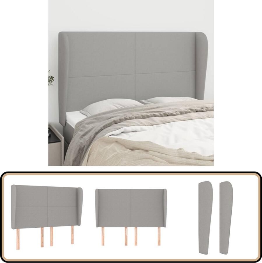 VidaXL Hoofdbord met Randen 147x23x118 128 cm Lichtgrijs Hoofd Bord Hoofdkussen Beddecoratie Slaap Accessoires Luxe Bed