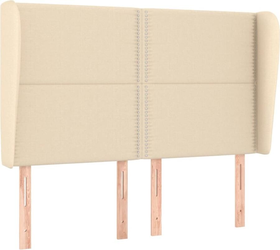 VidaXL Hoofdbord met randen 147x23x118 128 cm stof crÃ¨mekleurig