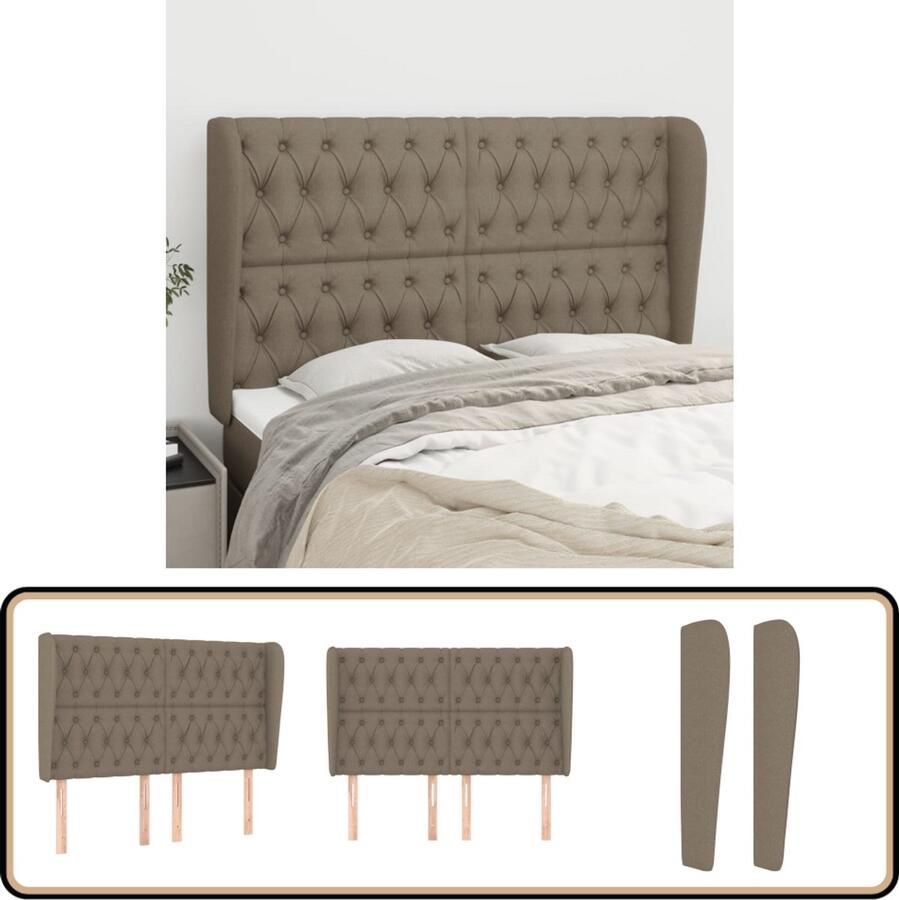 VidaXL Hoofdbord met randen 147x23x118 128 cm Taupe Hoofd Bord Hoofdkussen Bedkleden Slaap Accessoires Bedroom Decor