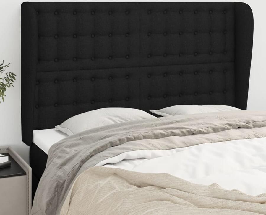 VidaXL Hoofdbord met randen 147x23x118 128 cm Zwart Hoofd Bord Hoofdkussen Beddecoratie Slaap Accessoires Zware Stoffen Luxe Bed Minimalistisch Meubilair Zwart Hoofdbord - Foto 2