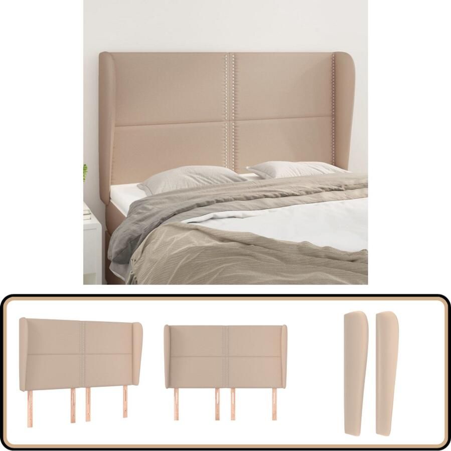 VidaXL Hoofdbord met randen 147x23x118 128cm Cappuccino Hoofd Bord Hoofdbord Kopen Bedsteun Kapstokje Bedroom Decor