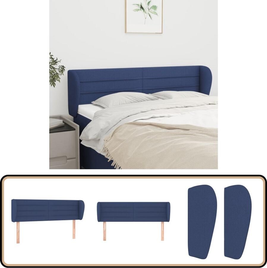 VidaXL Hoofdbord met randen 147x23x78 88 cm Blauw Hoofd Bord Hoofdkussen Beddecoratie Slaapkamers Blauwe Kamer