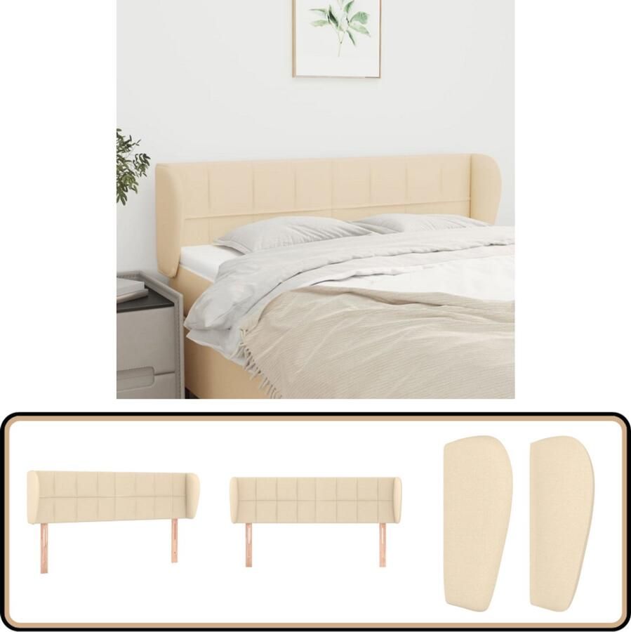 VidaXL Hoofdbord met Randen 147x23x78 88 cm Crème Hoofd Bord Hoofdkussen Bedkleden Bedroom Decor Slaap Accessoires
