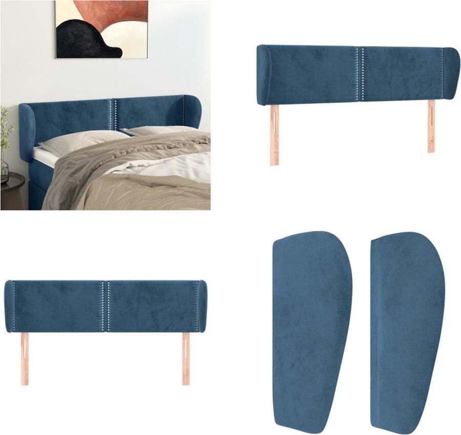 The Living Store Hoofdbord Hoofdeind en Rand Donkerblauw 147 x 23 x 78 88 cm Fluweel Hoofd Bord Hoofdkussen Velvet Blauw Beddecoratie - Foto 3