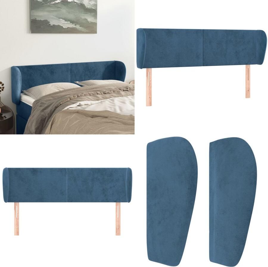 The Living Store Hoofdbord Hoofdeind en Rand Donkerblauw 147 x 23 x 78 88 cm Fluweel Hoofd Bord Hoofdkussen Velvet Blauw Beddecoratie