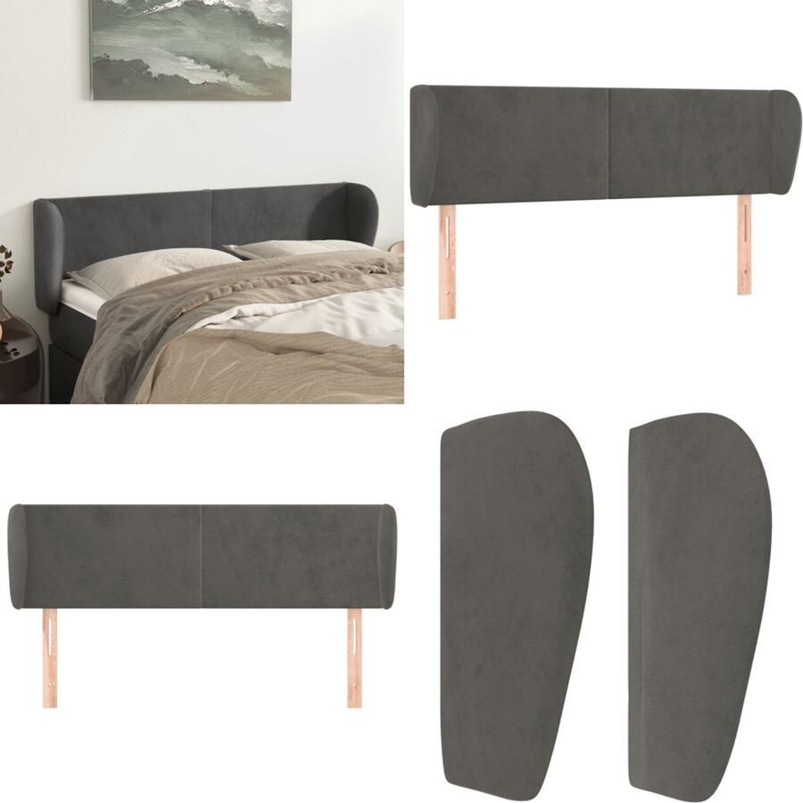VidaXL Hoofdbord met randen 147x23x78 88 cm fluweel donkergrijs Hoofdbord Hoofdborden Hoofdeinde Houten Hoofdbord