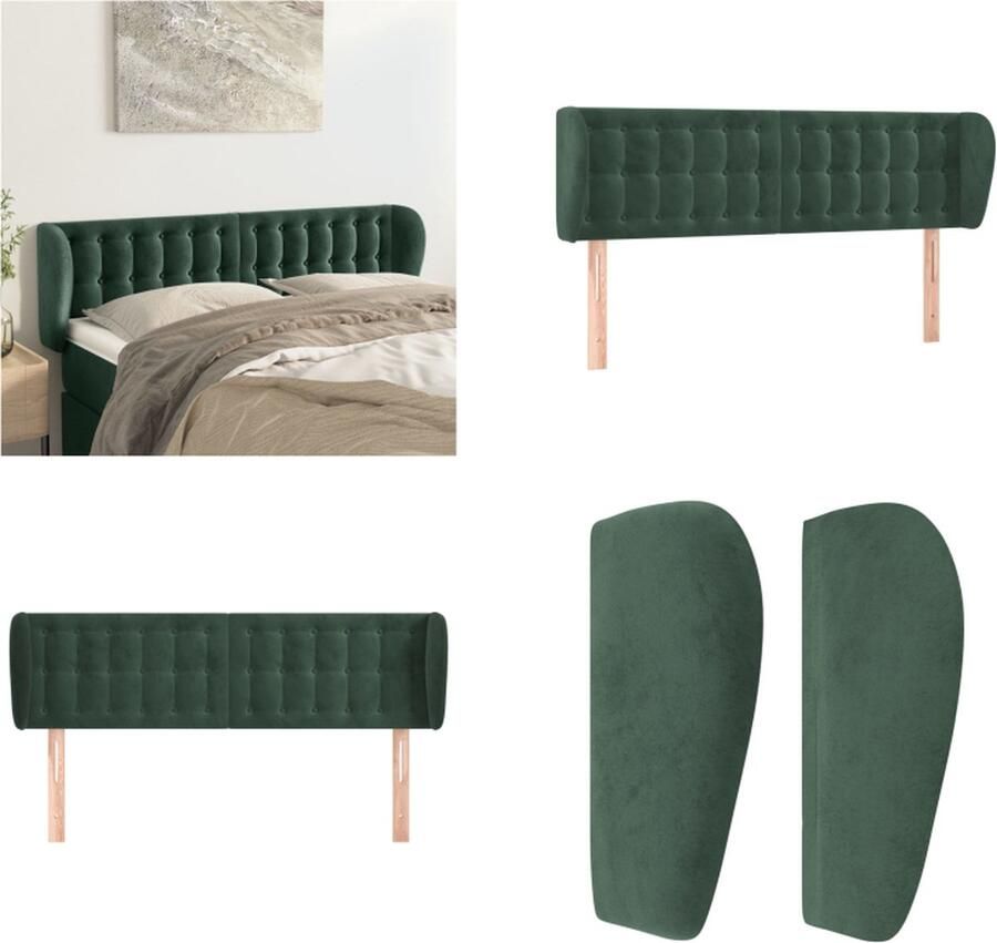 VidaXL Hoofdbord met randen 147x23x78 88 cm fluweel donkergroen Hoofdbord Hoofdborden Hoofdeinde Houten Hoofdbord