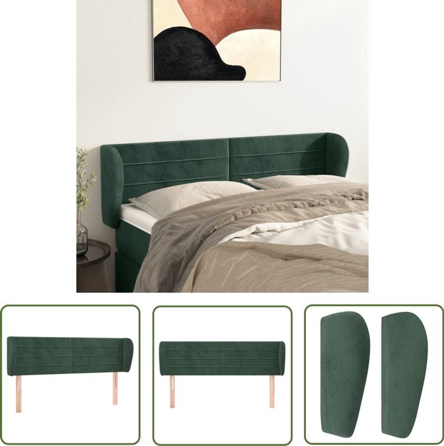 VidaXL Hoofdbord met randen 147x23x78 88 cm Fluweel groen Hoofd Bord Hoofdkussen Beddecoratie Klassiek Hoofdbord Velvet Hoofdbord Groen Hoofdbord Slaap Accessoires