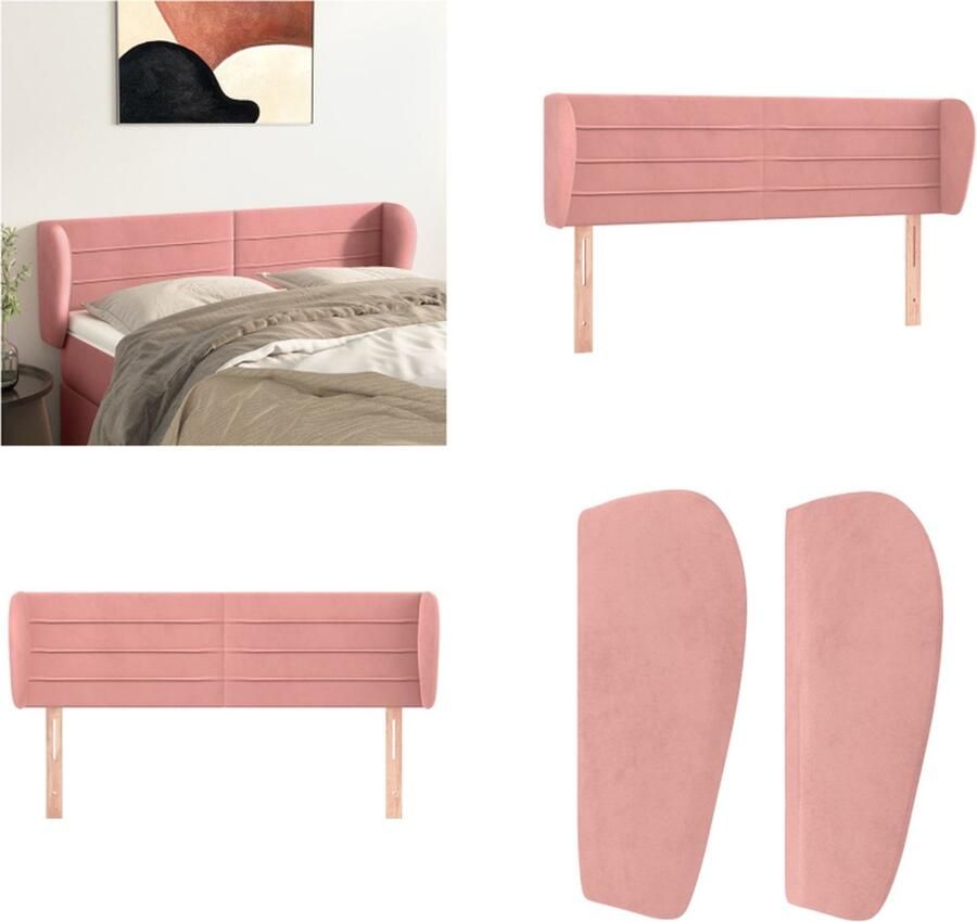 VidaXL Hoofdbord met randen 147x23x78 88 cm fluweel roze Hoofdbord Hoofdborden Hoofdeinde Houten Hoofdbord