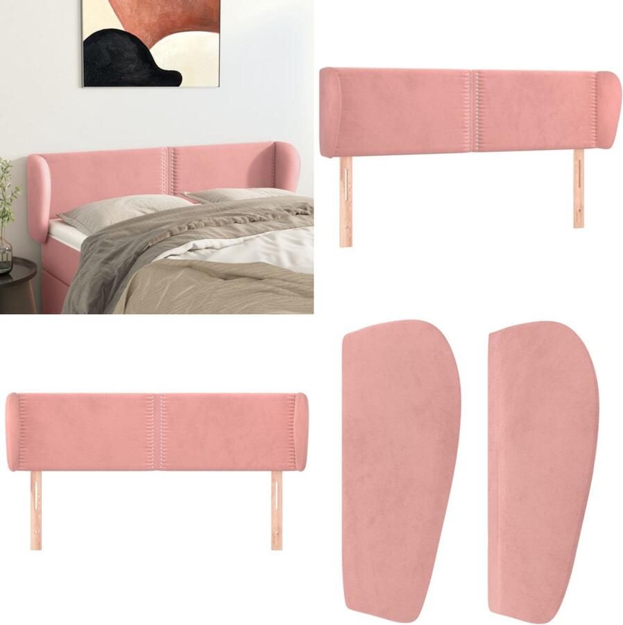 VidaXL Hoofdbord met randen 147x23x78 88 cm fluweel roze Hoofdbord Hoofdborden Hoofdeinde Houten Hoofdbord