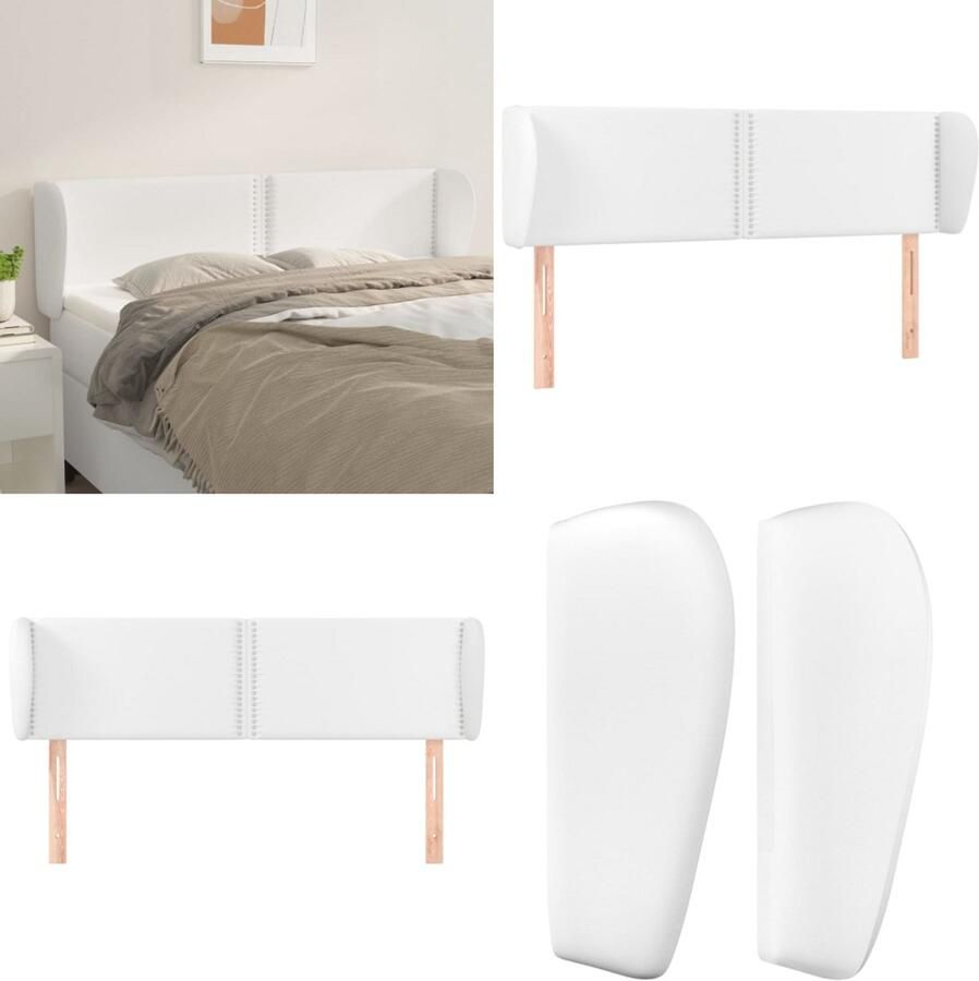 VidaXL Hoofdbord met randen 147x23x78 88 cm kunstleer wit Hoofdbord Hoofdborden Hoofdeinde Houten Hoofdbord