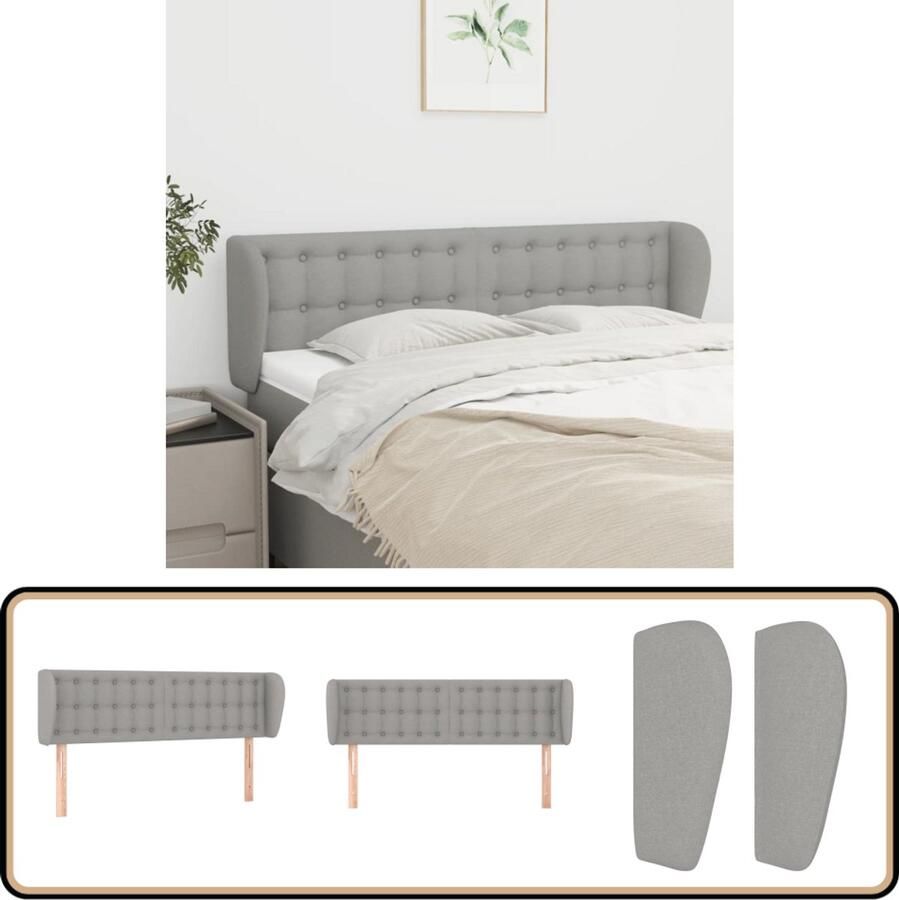 VidaXL Hoofdbord met randen 147x23x78 88 cm Lichtgrijs Hoofd Bord Hoofdeinde Bed Accessoires Stoffen Hoofdbord Grijs Hoofdbord Tweepersoons Hoofdbord King Size Hoofdbord