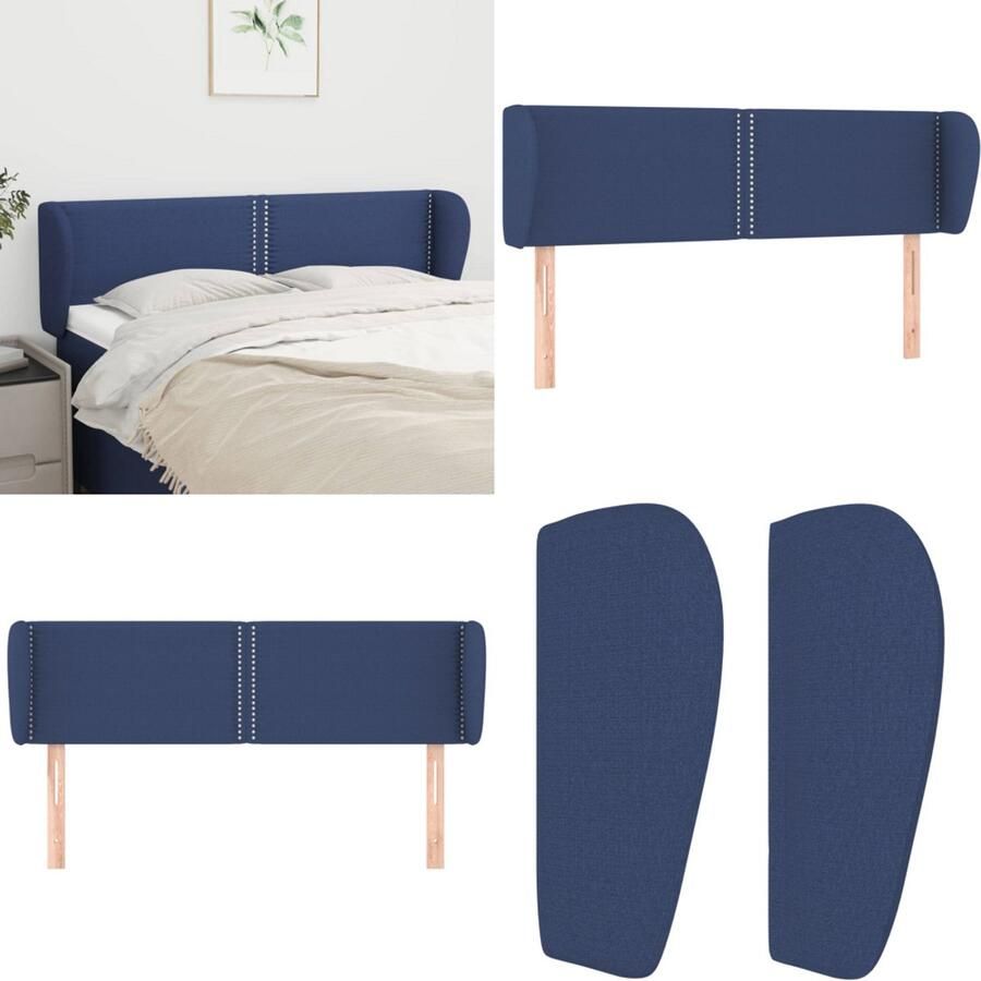 VidaXL Hoofdbord met randen 147x23x78 88 cm stof blauw Hoofdbord Hoofdborden Hoofdeinde Houten Hoofdbord
