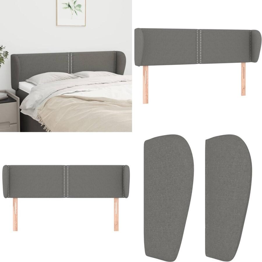 VidaXL Hoofdbord met randen 147x23x78 88 cm stof donkergrijs Hoofdbord Hoofdborden Hoofdeinde Houten Hoofdbord