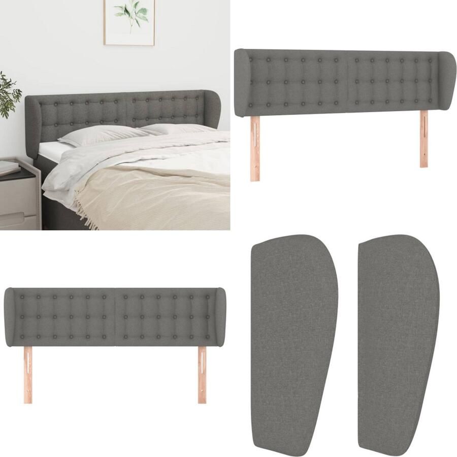 VidaXL Hoofdbord met randen 147x23x78 88 cm stof donkergrijs Hoofdbord Hoofdborden Hoofdeinde Houten Hoofdbord