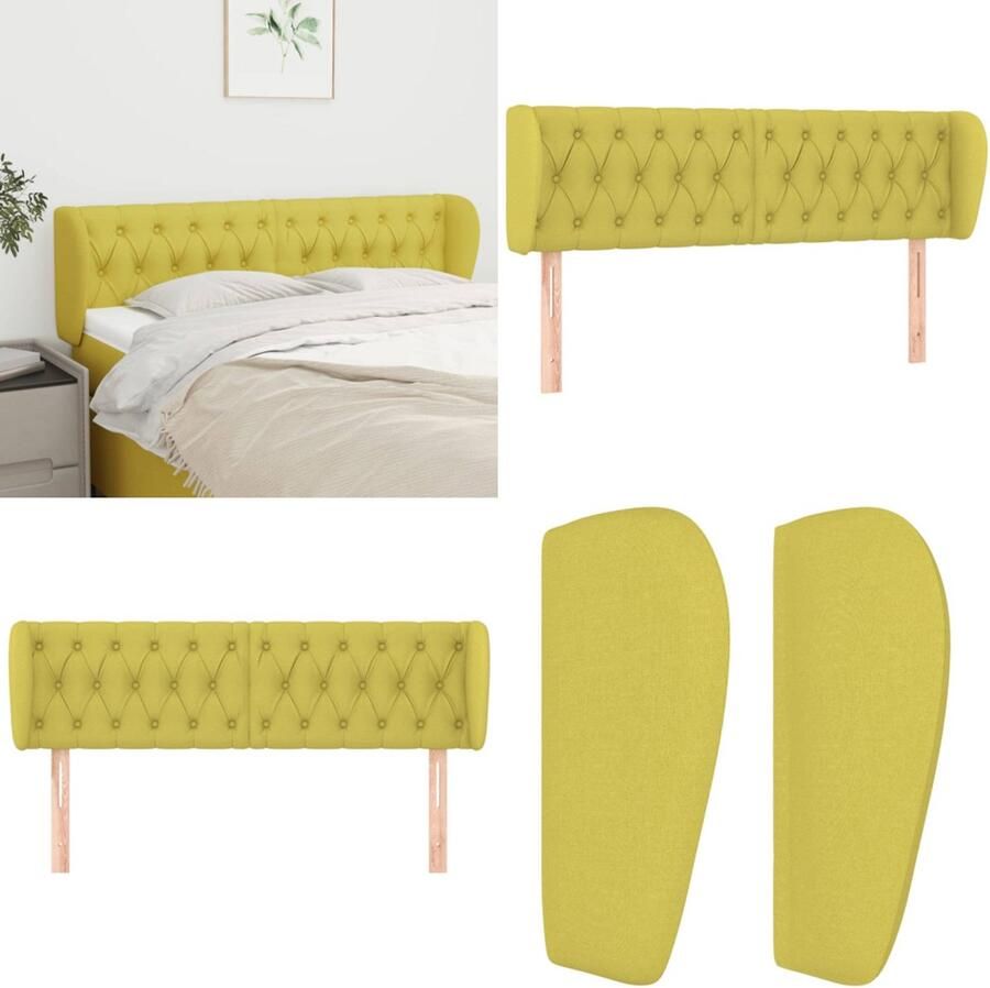 VidaXL Hoofdbord met randen 147x23x78 88 cm stof groen Hoofdbord Hoofdborden Hoofdeinde Houten Hoofdbord