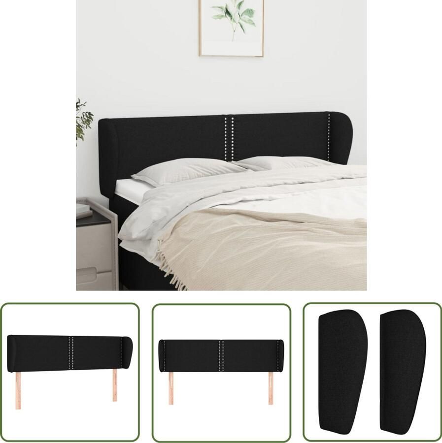 VidaXL Hoofdbord met randen 147x23x78 88 cm Stof Zwart Hoofd Bord Hoofdkussen Bedding Slaap Accessoires Klassiek Interieur Zwarte Meubels Stoffen Hoofdborden