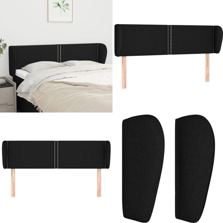 VidaXL Hoofdbord met randen 147x23x78 88 cm stof zwart Hoofdbord Hoofdborden Hoofdeinde Houten Hoofdbord