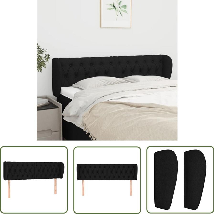 VidaXL Hoofdbord met randen 147x23x78 88 cm Zwart Hoofd Bord Hoofdkussen Beddecoratie Slaap Accessoires Zwarte Kamer Modern Interieur Comfortabel Bed Leeshoek - Foto 2