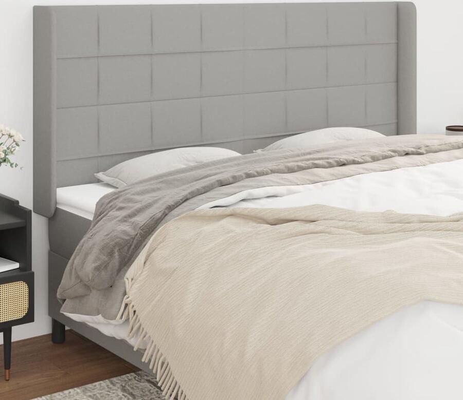 VidaXL Hoofdbord met randen 163x118 cm Lichtgrijs Hoofd Bord Hoofdeinde Beddecoratie Slaapkamers Textiel Meubilair Grijs Stoffen Hoofdbord Adjustable Headboard - Foto 2