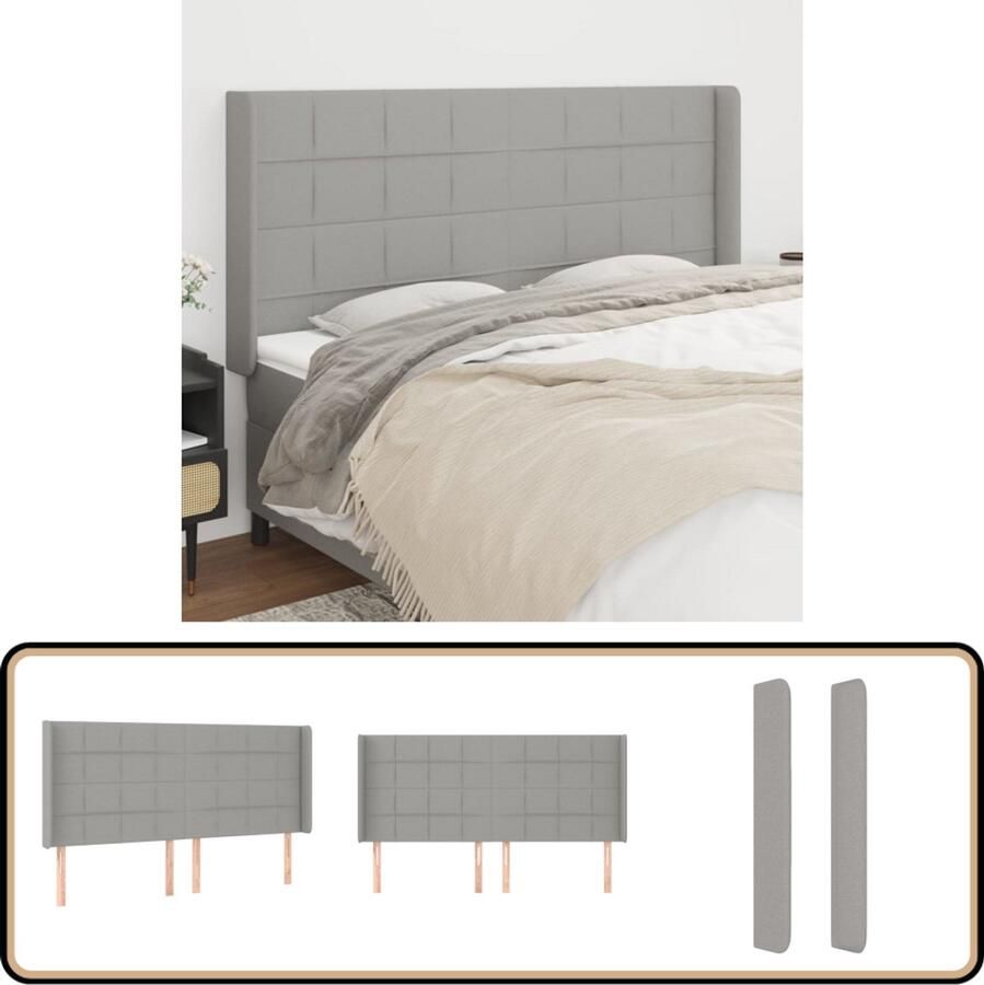 VidaXL Hoofdbord met randen 163x118 cm Lichtgrijs Hoofd Bord Hoofdeinde Beddecoratie Slaapkamers Textiel Meubilair Grijs Stoffen Hoofdbord Adjustable Headboard