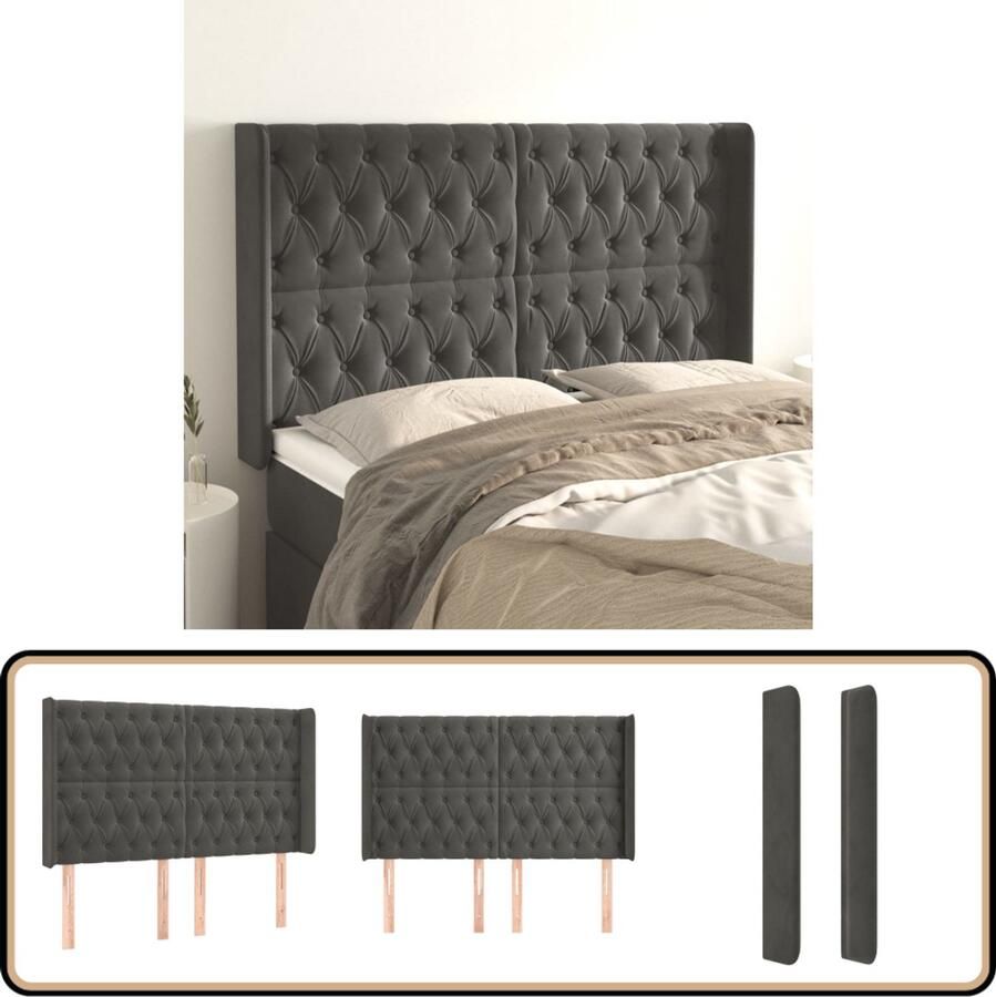 VidaXL Hoofdbord met Randen 163x118 128 cm Donkergrijs Hoofd Bord Hoofdeinde Bed Accessoires Klassiek Hoofdbord Velvet Hoofdbord Grijs Hoofdbord Donkere Grijshoudbord