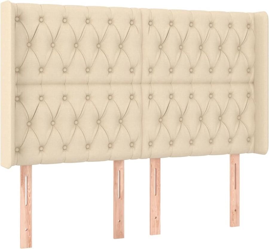 VidaXL Hoofdbord met randen 147x16x118 128 cm crème Hoofd Bord Hoofdeinde Beddecoratie Bedroom Decor Stoffen Hoofdbord Creme Kleur Modern Hoofdbord - Foto 2
