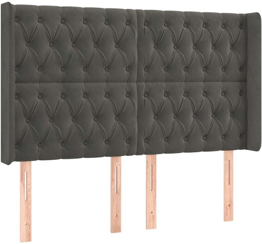VidaXL Hoofdbord met randen 163x16x118 128 cm fluweel donkergrijs - Foto 3