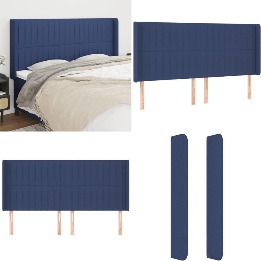 VidaXL Hoofdbord met randen 163x16x118 128 cm stof blauw Hoofdbord Hoofdborden Hoofdeinde Houten Hoofdbord