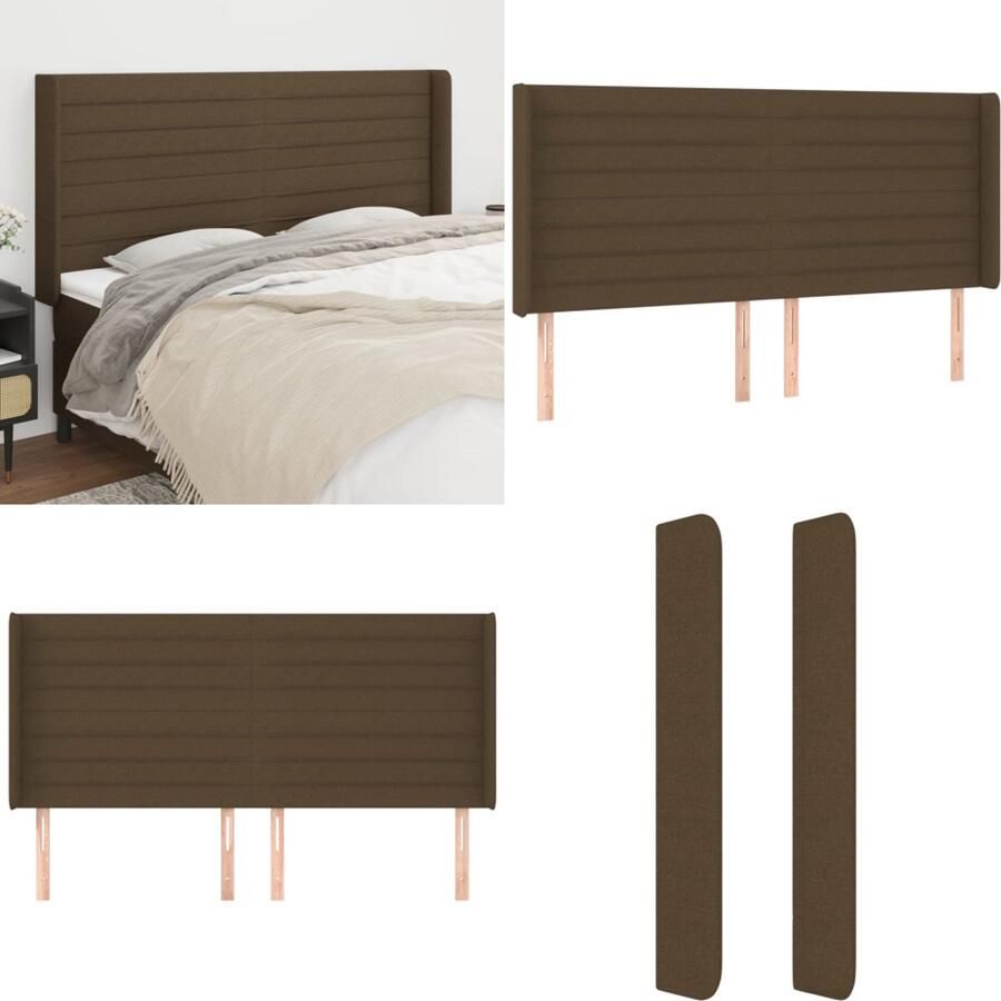 VidaXL Hoofdbord met randen 163x16x118 128 cm stof donkerbruin Hoofdbord Hoofdborden Hoofdeinde Houten Hoofdbord
