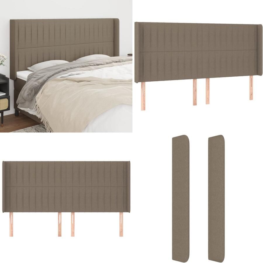 VidaXL Hoofdbord met randen 163x16x118 128 cm stof taupe Hoofdbord Hoofdborden Hoofdeinde Houten Hoofdbord