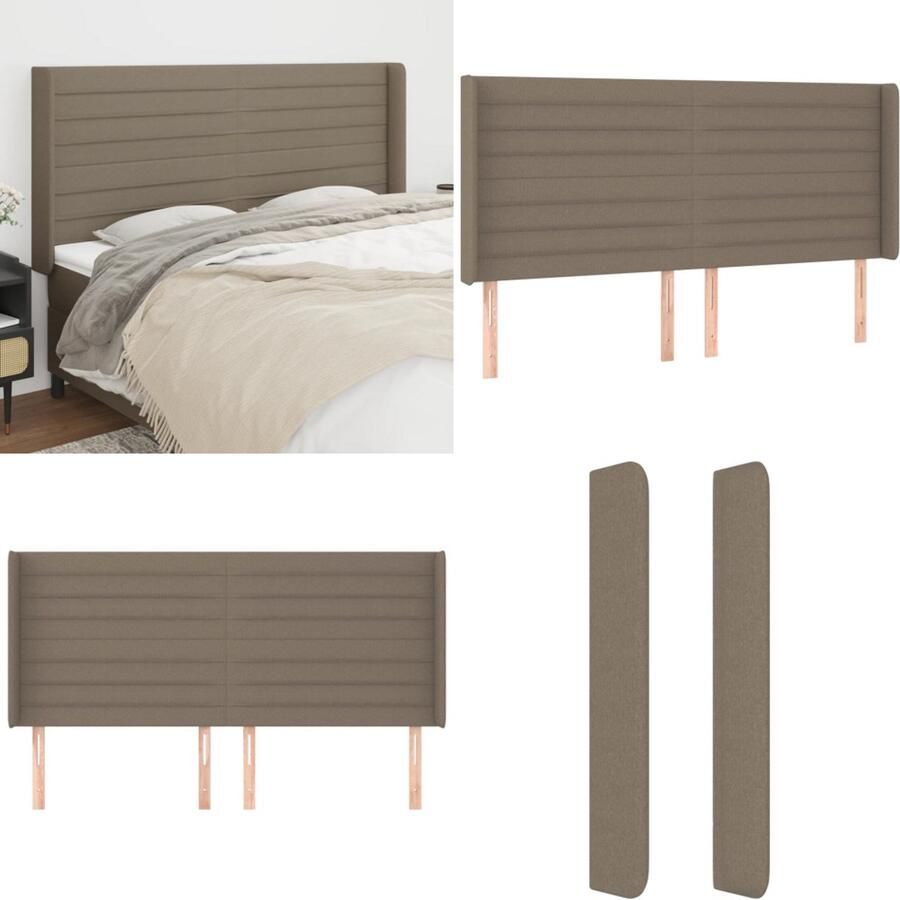 VidaXL Hoofdbord met randen 163x16x118 128 cm stof taupe Hoofdbord Hoofdborden Hoofdeinde Houten Hoofdbord
