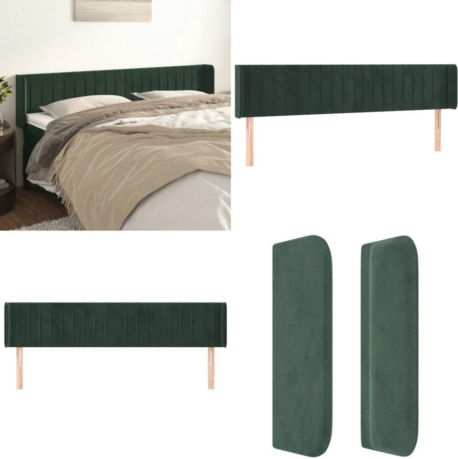 VidaXL Hoofdbord met randen 163x16x78 88 cm fluweel donkergroen Hoofdbord Hoofdborden Hoofdeinde Houten Hoofdbord