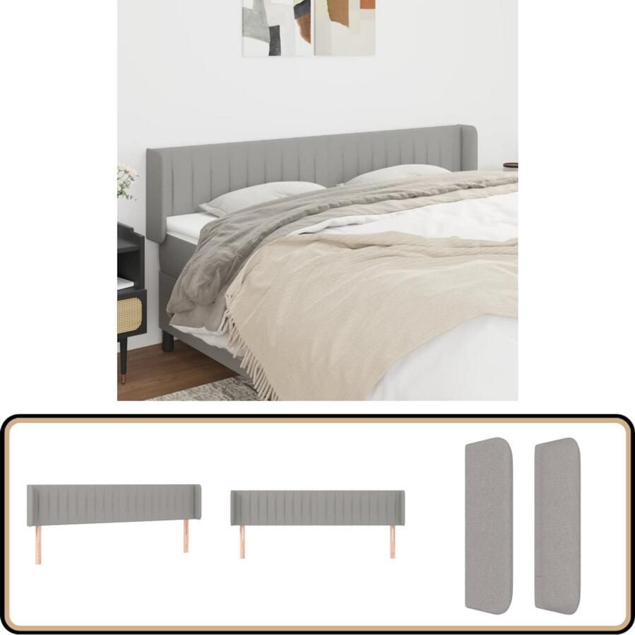 VidaXL Hoofdbord met randen 163x16x78 88 cm Lichtgrijs Hoofd Bord Hoofdkussen Bed Accessoires Slaap Kamer Decoratie Grijs Hoofdbord Stoffen Hoofdbord Comfortabel Hoofdbord